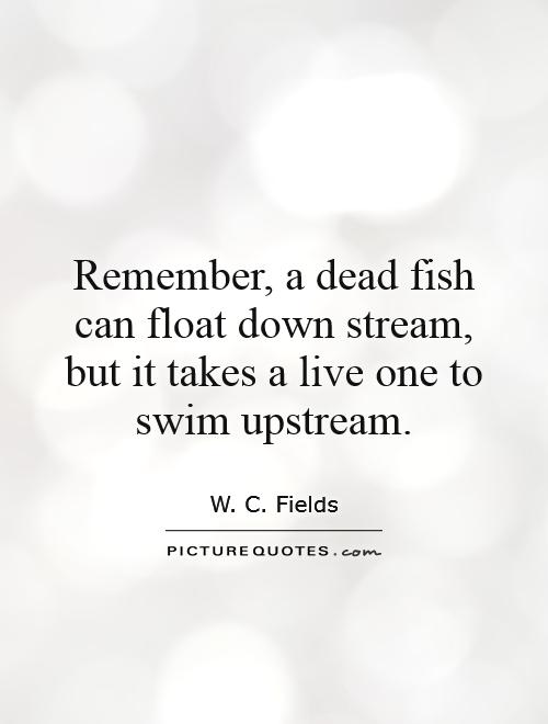 Remember, a dead fish can float down stream, but it takes a live one to swim upstream Picture Quote #1