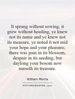 It sprang without sowing, it grew without heeding, ye knew not its name and ye knew not its measure, ye noted it not mid your hope and your pleasure; there was pain in its blossom, despair in its seeding, but daylong your bosom now nurseth its treasure Picture Quote #1