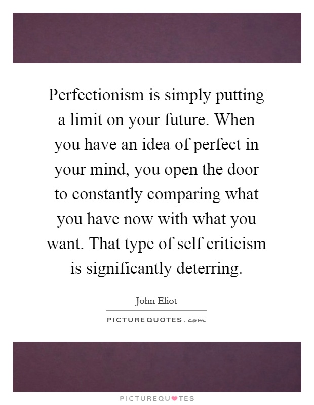 Perfectionism is simply putting a limit on your future. When you have an idea of perfect in your mind, you open the door to constantly comparing what you have now with what you want. That type of self criticism is significantly deterring Picture Quote #1
