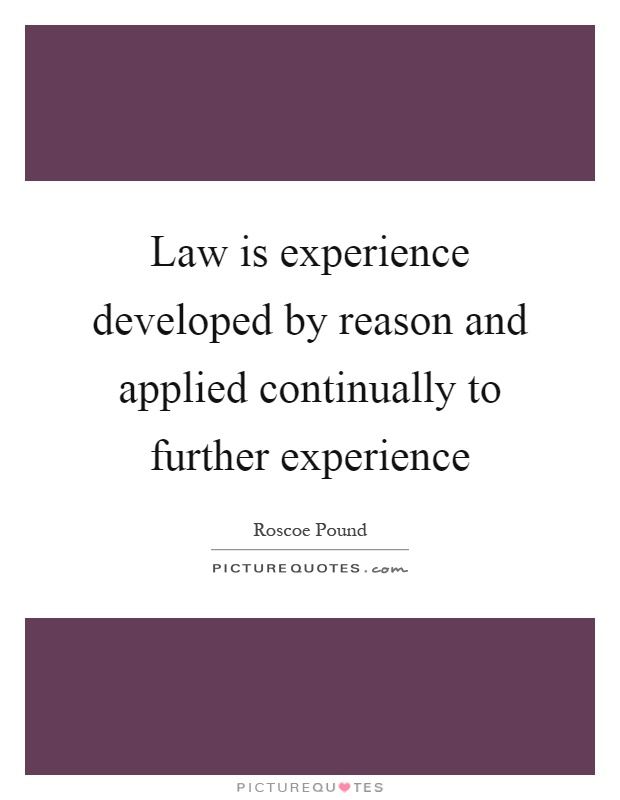 Law is experience developed by reason and applied continually to further experience Picture Quote #1