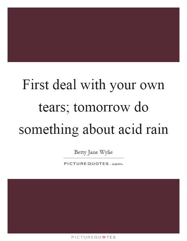 First deal with your own tears; tomorrow do something about acid rain Picture Quote #1
