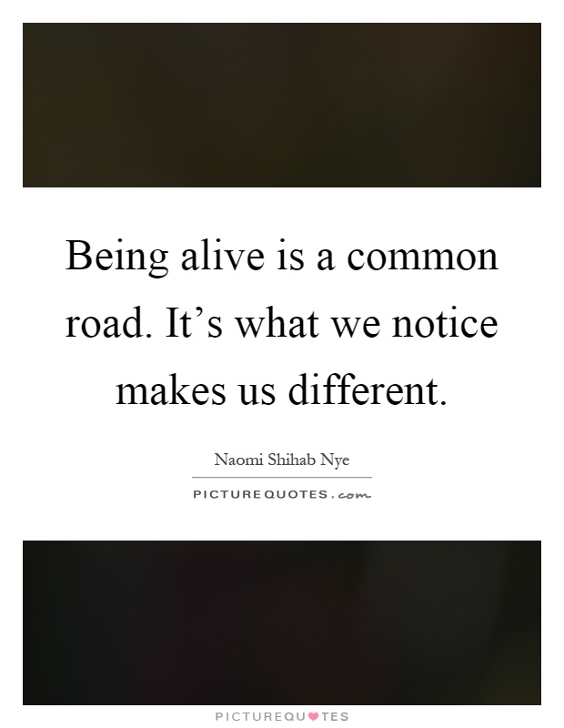Being alive is a common road. It's what we notice makes us different Picture Quote #1