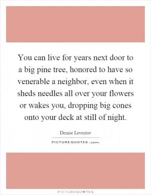 You can live for years next door to a big pine tree, honored to have so venerable a neighbor, even when it sheds needles all over your flowers or wakes you, dropping big cones onto your deck at still of night Picture Quote #1