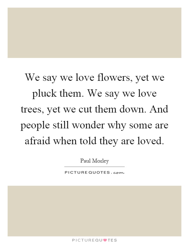 We say we love flowers, yet we pluck them. We say we love trees, yet we cut them down. And people still wonder why some are afraid when told they are loved Picture Quote #1