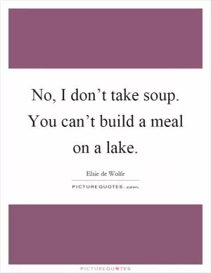 No, I don’t take soup. You can’t build a meal on a lake Picture Quote #1