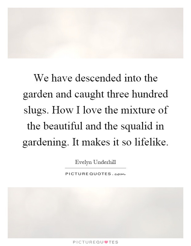 We have descended into the garden and caught three hundred slugs. How I love the mixture of the beautiful and the squalid in gardening. It makes it so lifelike Picture Quote #1