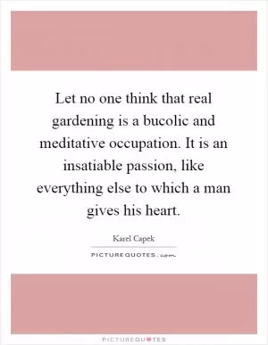Let no one think that real gardening is a bucolic and meditative occupation. It is an insatiable passion, like everything else to which a man gives his heart Picture Quote #1