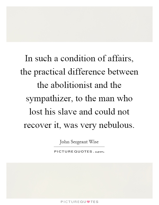 In such a condition of affairs, the practical difference between the abolitionist and the sympathizer, to the man who lost his slave and could not recover it, was very nebulous Picture Quote #1