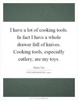 I have a lot of cooking tools. In fact I have a whole drawer full of knives. Cooking tools, especially cutlery, are my toys Picture Quote #1