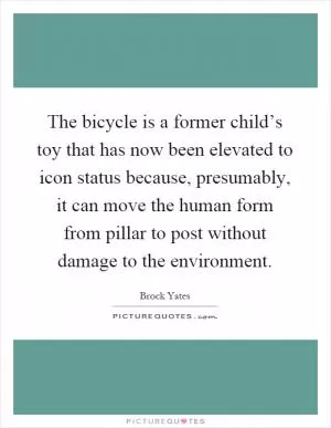 The bicycle is a former child’s toy that has now been elevated to icon status because, presumably, it can move the human form from pillar to post without damage to the environment Picture Quote #1