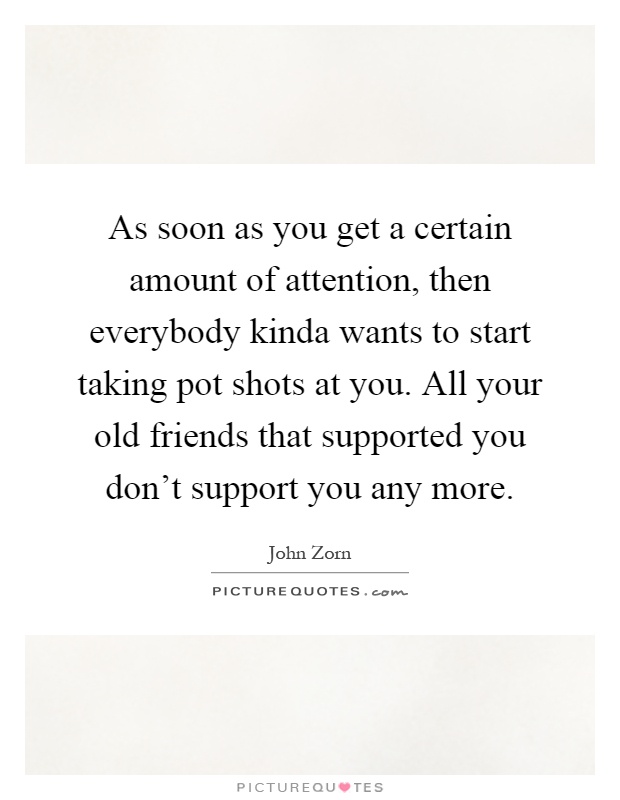 As soon as you get a certain amount of attention, then everybody kinda wants to start taking pot shots at you. All your old friends that supported you don't support you any more Picture Quote #1