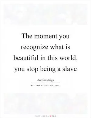 The moment you recognize what is beautiful in this world, you stop being a slave Picture Quote #1