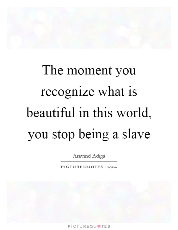 The moment you recognize what is beautiful in this world, you stop being a slave Picture Quote #1