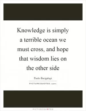 Knowledge is simply a terrible ocean we must cross, and hope that wisdom lies on the other side Picture Quote #1