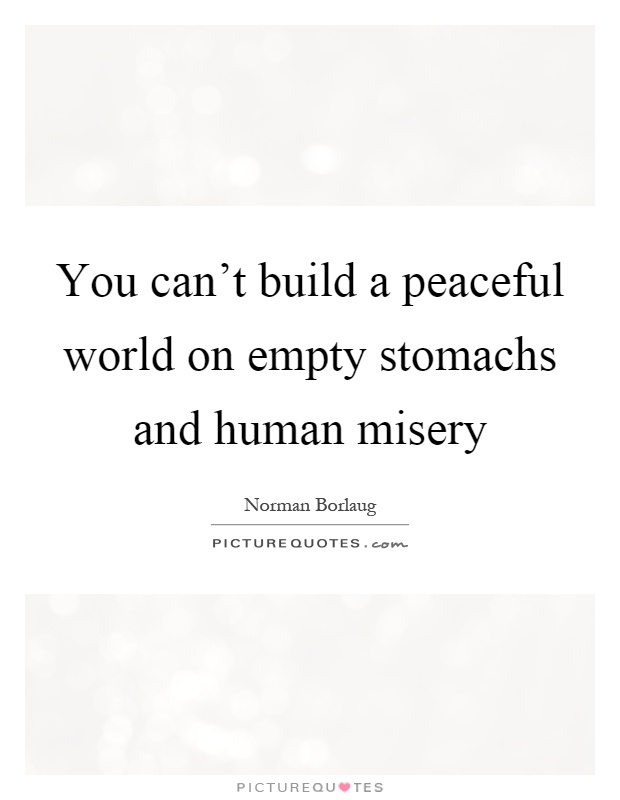 You can't build a peaceful world on empty stomachs and human misery Picture Quote #1