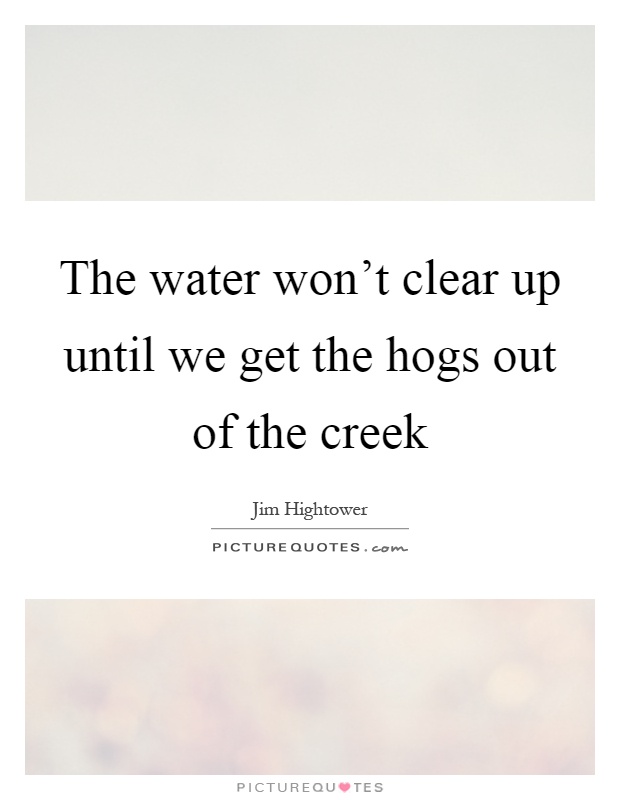 The water won't clear up until we get the hogs out of the creek Picture Quote #1