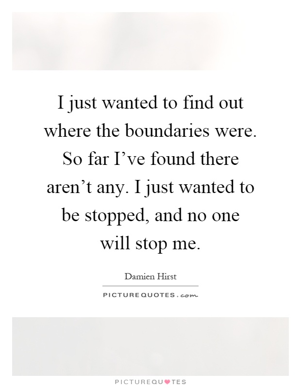 I just wanted to find out where the boundaries were. So far I've found there aren't any. I just wanted to be stopped, and no one will stop me Picture Quote #1