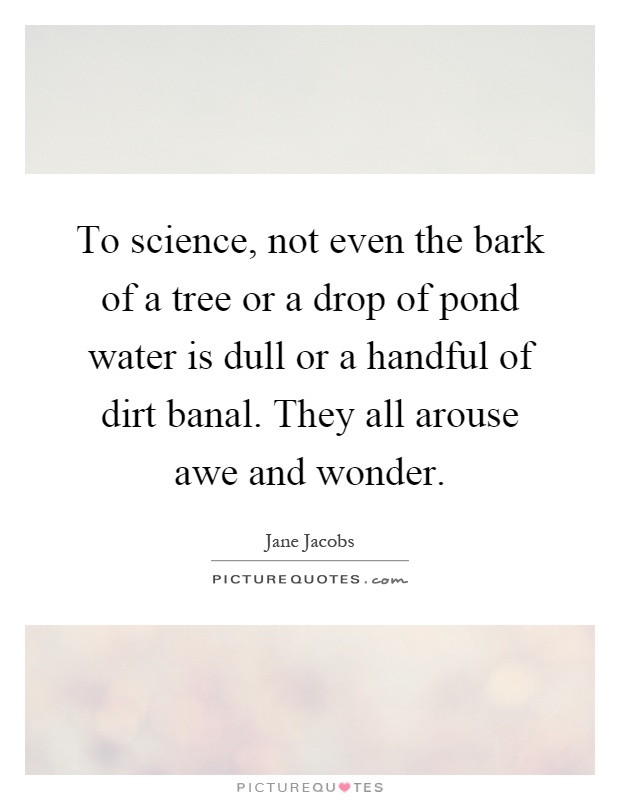 To science, not even the bark of a tree or a drop of pond water is dull or a handful of dirt banal. They all arouse awe and wonder Picture Quote #1