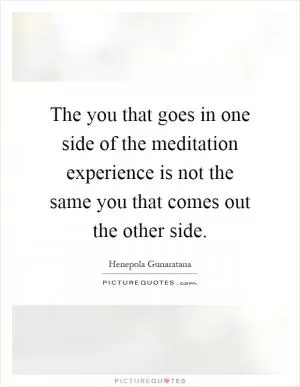 The you that goes in one side of the meditation experience is not the same you that comes out the other side Picture Quote #1