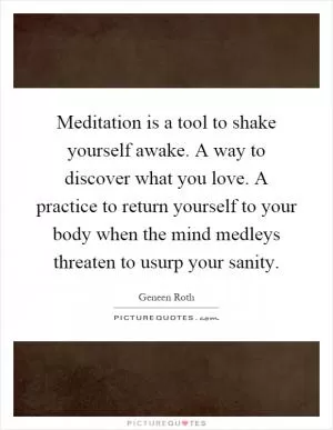 Meditation is a tool to shake yourself awake. A way to discover what you love. A practice to return yourself to your body when the mind medleys threaten to usurp your sanity Picture Quote #1