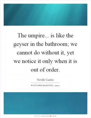 The umpire... is like the geyser in the bathroom; we cannot do without it, yet we notice it only when it is out of order Picture Quote #1