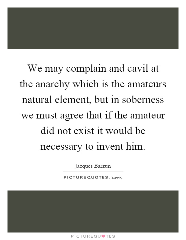We may complain and cavil at the anarchy which is the amateurs natural element, but in soberness we must agree that if the amateur did not exist it would be necessary to invent him Picture Quote #1