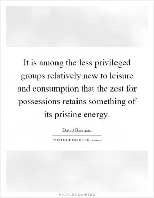 It is among the less privileged groups relatively new to leisure and consumption that the zest for possessions retains something of its pristine energy Picture Quote #1