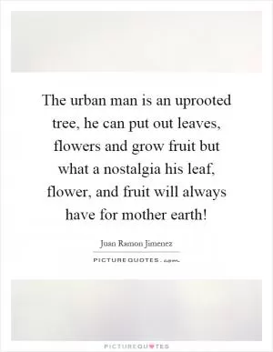 The urban man is an uprooted tree, he can put out leaves, flowers and grow fruit but what a nostalgia his leaf, flower, and fruit will always have for mother earth! Picture Quote #1
