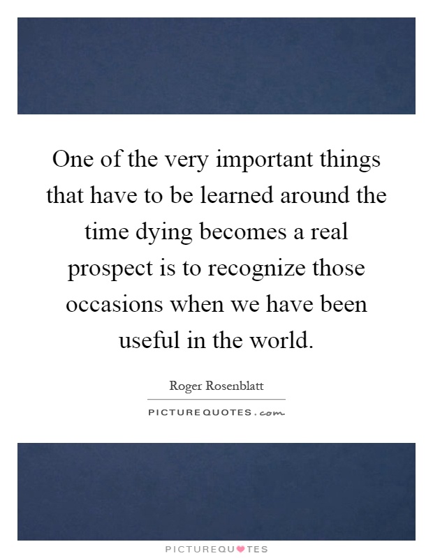 One of the very important things that have to be learned around the time dying becomes a real prospect is to recognize those occasions when we have been useful in the world Picture Quote #1