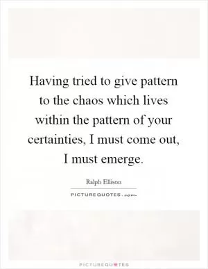 Having tried to give pattern to the chaos which lives within the pattern of your certainties, I must come out, I must emerge Picture Quote #1