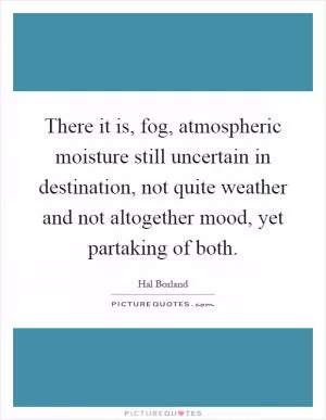 There it is, fog, atmospheric moisture still uncertain in destination, not quite weather and not altogether mood, yet partaking of both Picture Quote #1