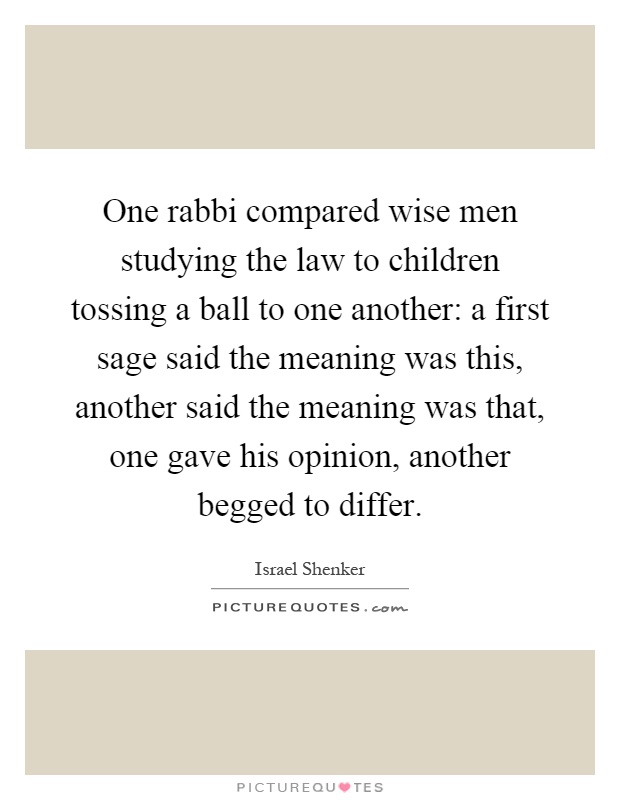 One rabbi compared wise men studying the law to children tossing a ball to one another: a first sage said the meaning was this, another said the meaning was that, one gave his opinion, another begged to differ Picture Quote #1
