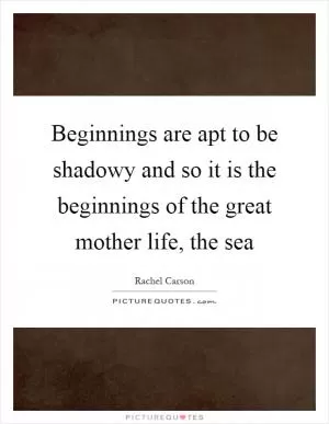 Beginnings are apt to be shadowy and so it is the beginnings of the great mother life, the sea Picture Quote #1