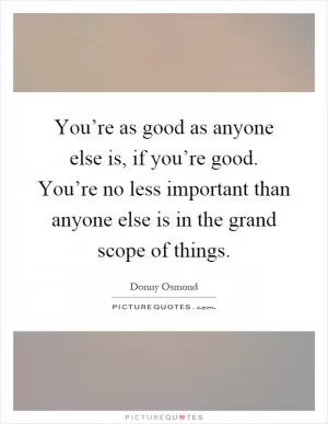 You’re as good as anyone else is, if you’re good. You’re no less important than anyone else is in the grand scope of things Picture Quote #1