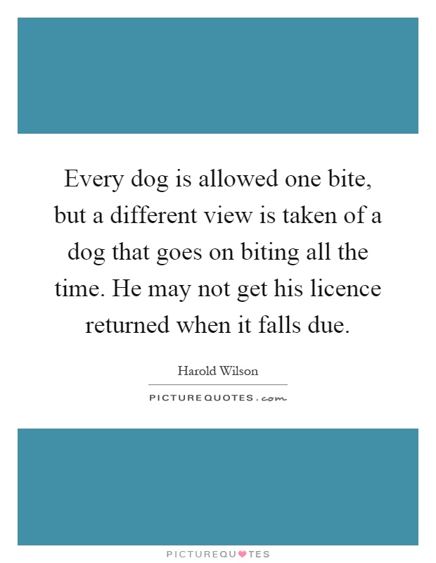 Every dog is allowed one bite, but a different view is taken of a dog that goes on biting all the time. He may not get his licence returned when it falls due Picture Quote #1