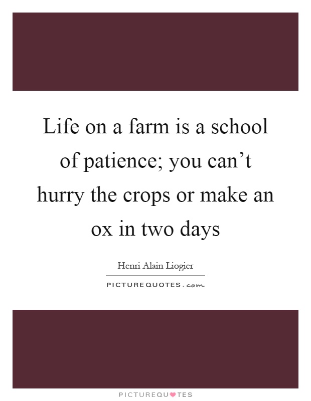 Life on a farm is a school of patience; you can't hurry the crops or make an ox in two days Picture Quote #1