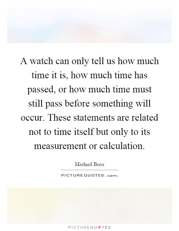 A watch can only tell us how much time it is, how much time has passed, or how much time must still pass before something will occur. These statements are related not to time itself but only to its measurement or calculation Picture Quote #1