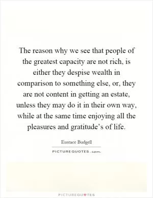 The reason why we see that people of the greatest capacity are not rich, is either they despise wealth in comparison to something else, or, they are not content in getting an estate, unless they may do it in their own way, while at the same time enjoying all the pleasures and gratitude’s of life Picture Quote #1