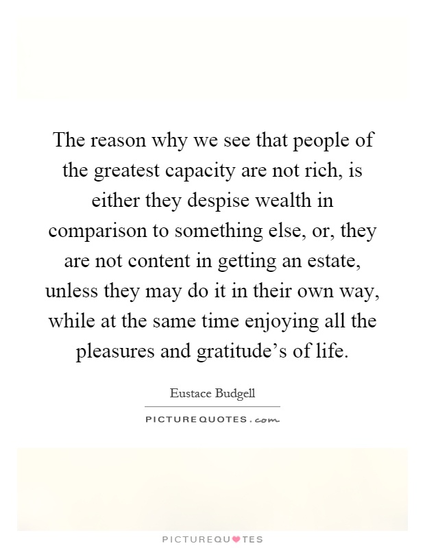 The reason why we see that people of the greatest capacity are not rich, is either they despise wealth in comparison to something else, or, they are not content in getting an estate, unless they may do it in their own way, while at the same time enjoying all the pleasures and gratitude's of life Picture Quote #1