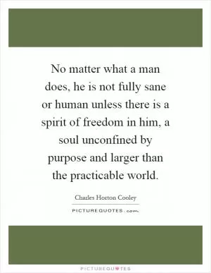 No matter what a man does, he is not fully sane or human unless there is a spirit of freedom in him, a soul unconfined by purpose and larger than the practicable world Picture Quote #1