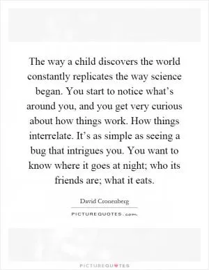 The way a child discovers the world constantly replicates the way science began. You start to notice what’s around you, and you get very curious about how things work. How things interrelate. It’s as simple as seeing a bug that intrigues you. You want to know where it goes at night; who its friends are; what it eats Picture Quote #1