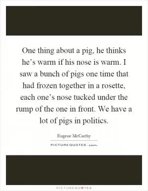 One thing about a pig, he thinks he’s warm if his nose is warm. I saw a bunch of pigs one time that had frozen together in a rosette, each one’s nose tucked under the rump of the one in front. We have a lot of pigs in politics Picture Quote #1