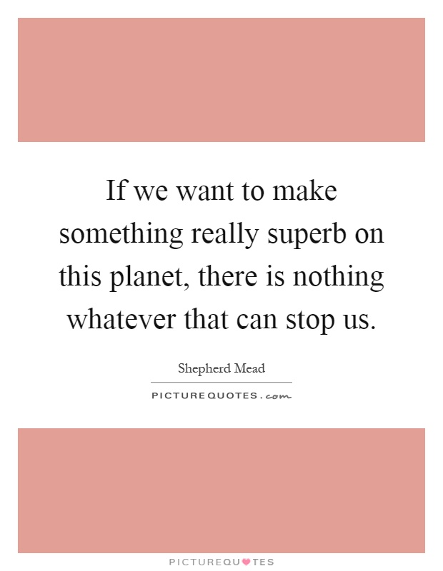 If we want to make something really superb on this planet, there is nothing whatever that can stop us Picture Quote #1