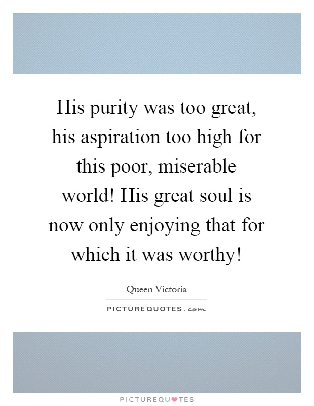His purity was too great, his aspiration too high for this poor, miserable world! His great soul is now only enjoying that for which it was worthy! Picture Quote #1