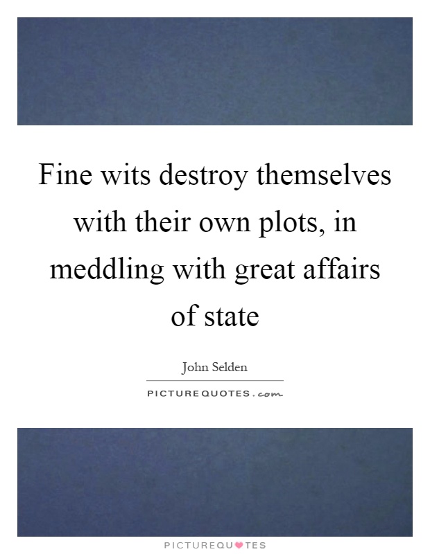 Fine wits destroy themselves with their own plots, in meddling with great affairs of state Picture Quote #1