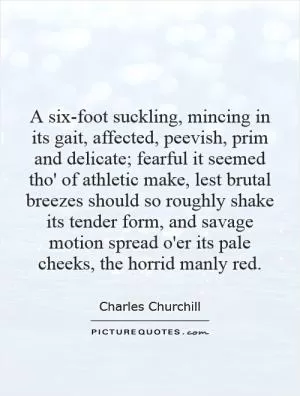 A six-foot suckling, mincing in its gait, affected, peevish, prim and delicate; fearful it seemed tho' of athletic make, lest brutal breezes should so roughly shake its tender form, and savage motion spread o'er its pale cheeks, the horrid manly red Picture Quote #1