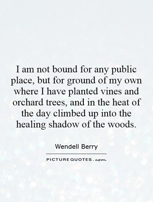 I am not bound for any public place, but for ground of my own where I have planted vines and orchard trees, and in the heat of the day climbed up into the healing shadow of the woods Picture Quote #1