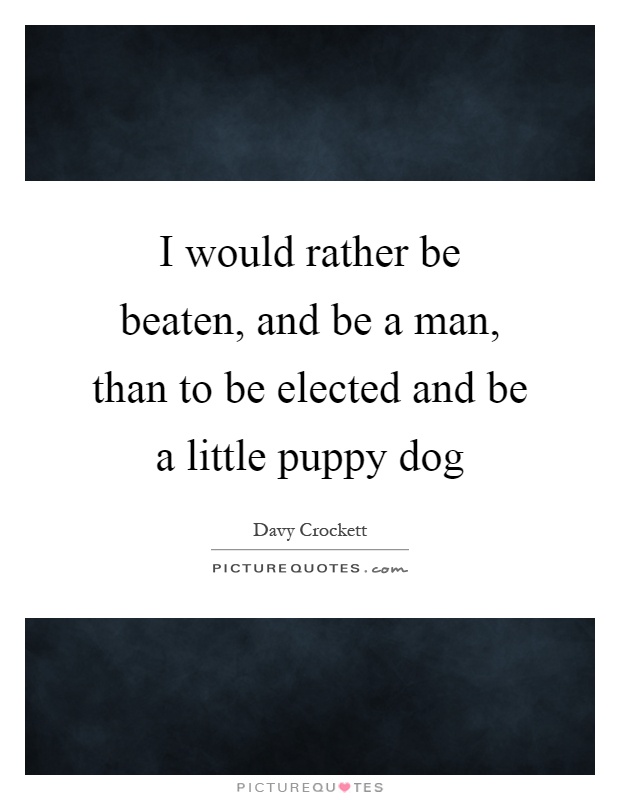 I would rather be beaten, and be a man, than to be elected and be a little puppy dog Picture Quote #1
