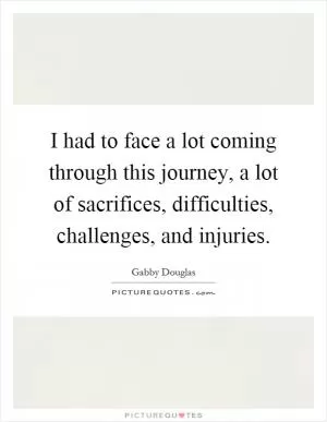 I had to face a lot coming through this journey, a lot of sacrifices, difficulties, challenges, and injuries Picture Quote #1