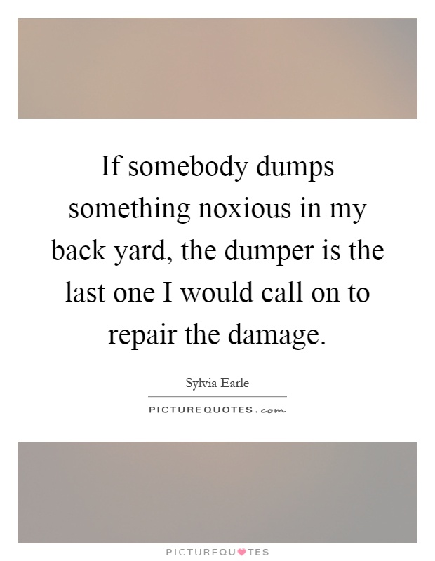 If somebody dumps something noxious in my back yard, the dumper is the last one I would call on to repair the damage Picture Quote #1